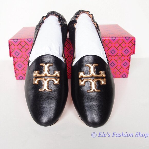 ❤️NIB Tory Burch Eleanor Loafer Leather Flat BLACK Gold US 7 7.5 8 8.5 9 9.5 10 - Picture 6 of 16